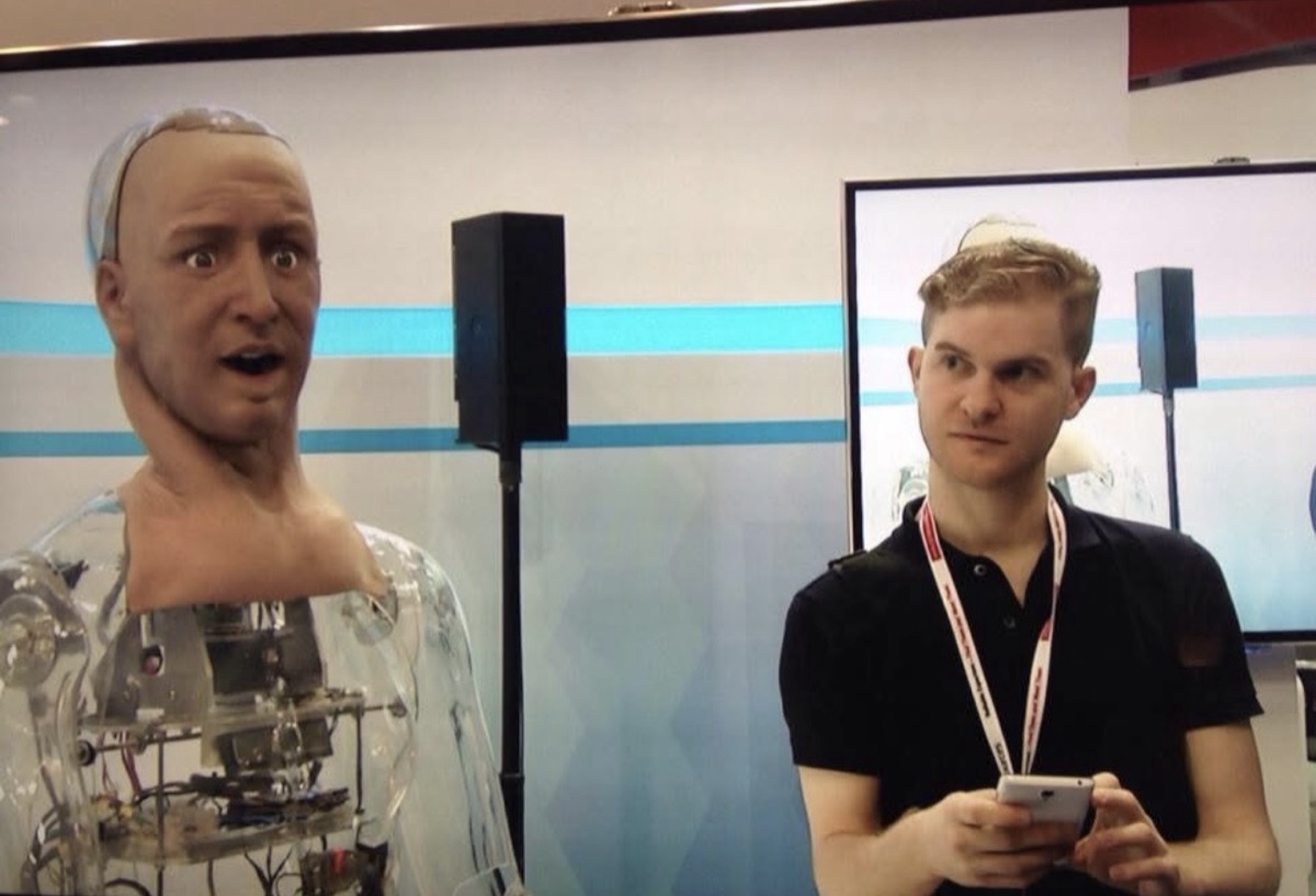 Hans humanoid robot at trade show